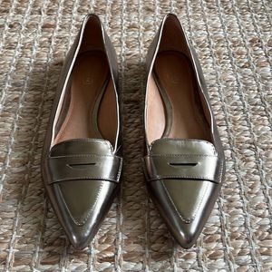 Coach Shoes Womens 8 Tabitha Pointed Toe Penny Loafer Gold Leather preppy